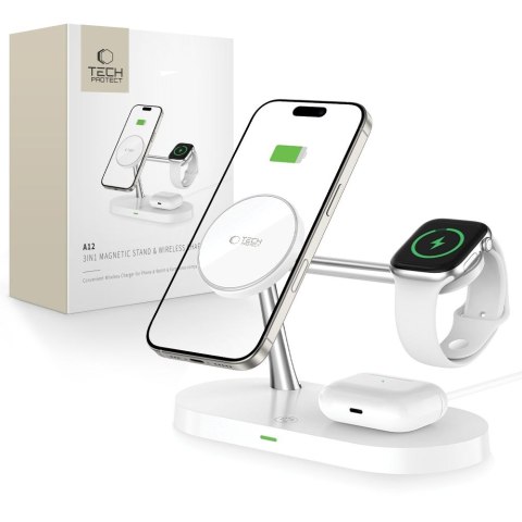 TECH-PROTECT A12 3IN1 MAGNETIC MAGSAFE WIRELESS CHARGER WHITE Tech-Protect
