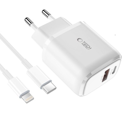 TECH-PROTECT C20W 2-PORT NETWORK CHARGER PD 20W / QC3.0 + LIGHTNING CABLE WHITE Tech-Protect