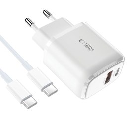 TECH-PROTECT C20W 2-PORT NETWORK CHARGER PD 20W / QC3.0 + TYPE-C CABLE WHITE Tech-Protect