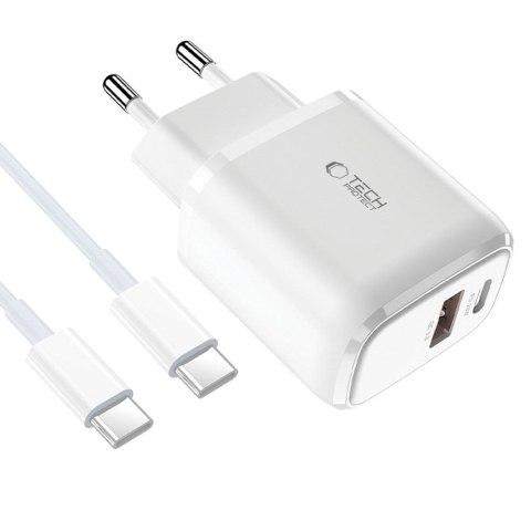 TECH-PROTECT C20W 2-PORT NETWORK CHARGER PD 20W / QC3.0 + TYPE-C CABLE WHITE Tech-Protect