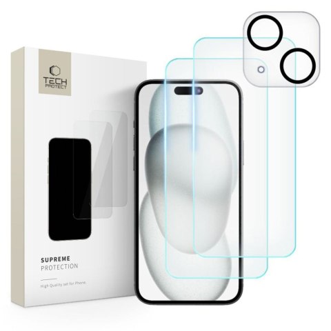 SZKŁO HARTOWANE TECH-PROTECT SUPREME SET 3-PACK IPHONE 15 CLEAR Tech-Protect