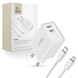 TECH-PROTECT C35W 2-PORT NETWORK CHARGER PD 35W + LIGHTNING CABLE WHITE Tech-Protect