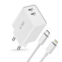 TECH-PROTECT C35W 2-PORT NETWORK CHARGER PD 35W + LIGHTNING CABLE WHITE Tech-Protect