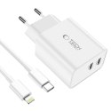 TECH-PROTECT C35W 2-PORT NETWORK CHARGER PD 35W + LIGHTNING CABLE WHITE Tech-Protect