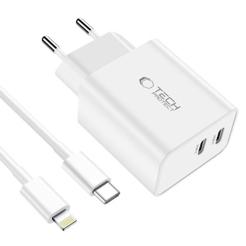 TECH-PROTECT C35W 2-PORT NETWORK CHARGER PD 35W + LIGHTNING CABLE WHITE Tech-Protect