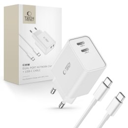 TECH-PROTECT C35W 2-PORT NETWORK CHARGER PD 35W + TYPE-C CABLE WHITE Tech-Protect