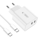 TECH-PROTECT C35W 2-PORT NETWORK CHARGER PD 35W + TYPE-C CABLE WHITE Tech-Protect