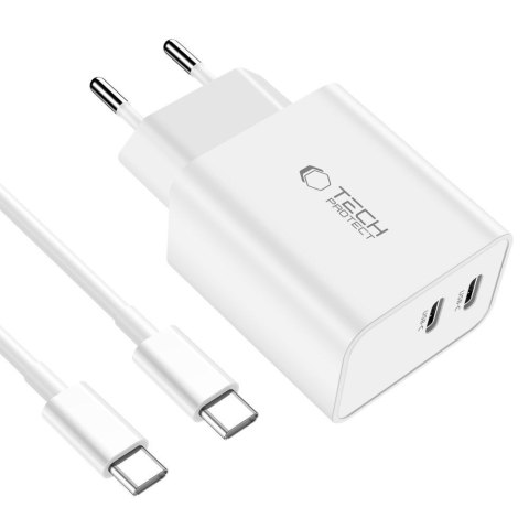 TECH-PROTECT C35W 2-PORT NETWORK CHARGER PD 35W + TYPE-C CABLE WHITE Tech-Protect
