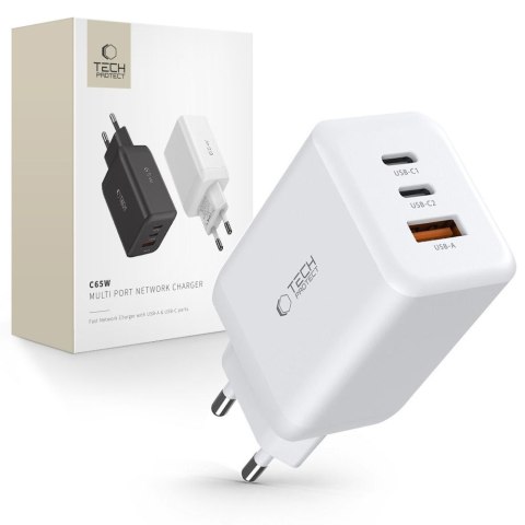 TECH-PROTECT C65W 3-PORT NETWORK CHARGER PD 65W / QC3.0 WHITE Tech-Protect