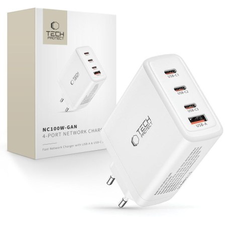 TECH-PROTECT NC100W-GAN 4-PORT NETWORK CHARGER PD 100W / QC3.0 WHITE Tech-Protect