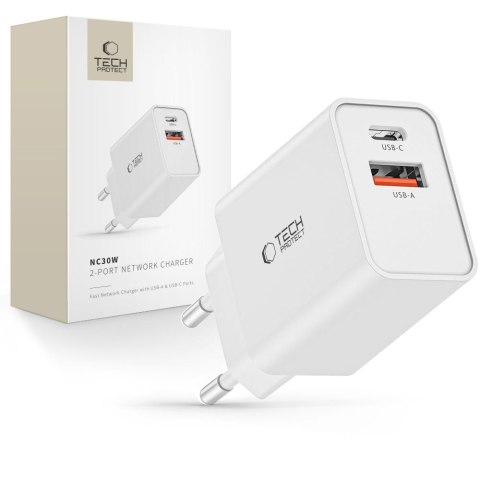 TECH-PROTECT NC30W 2-PORT NETWORK CHARGER PD 30W / QC3.0 WHITE Tech-Protect