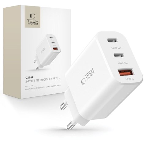 TECH-PROTECT NC30W 3-PORT NETWORK CHARGER PD 30W / QC3.0 WHITE Tech-Protect