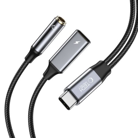 TECH-PROTECT ULTRABOOST CABLE ADAPTER PD 60W / 6A TYPE-C TO MINI JACK 3.5MM & TYPE-C BLACK Tech-Protect