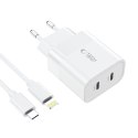 TECH-PROTECT C20W 2-PORT NETWORK CHARGER PD 20W + TYPE-C CABLE WHITE Tech-Protect