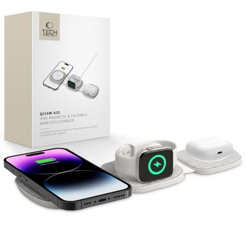 TECH-PROTECT QI15W-A32 3IN1 MAGNETIC MAGSAFE WIRELESS CHARGER GREY Tech-Protect