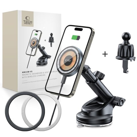 TECH-PROTECT MM15W-V5 MAGNETIC MAGSAFE DASHBOARD & VENT CAR MOUNT WIRELESS CHARGER 15W BLACK/INTERIOR Tech-Protect