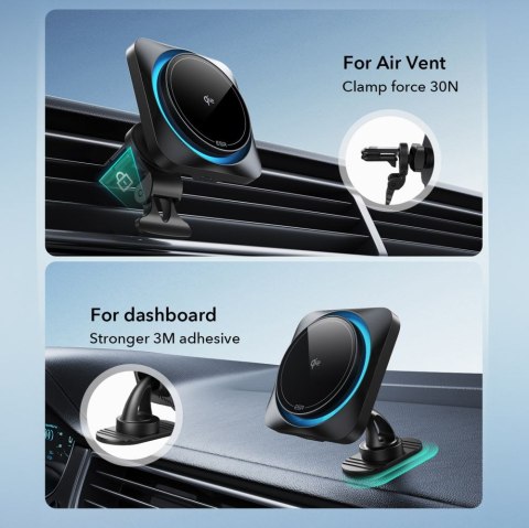 ESR HALOLOCK CRYOBOOST MAGNETIC MAGSAFE DASHBOARD & VENT CAR MOUNT WIRELESS CHARGER QI2 15W FROSTED ONYX ESR