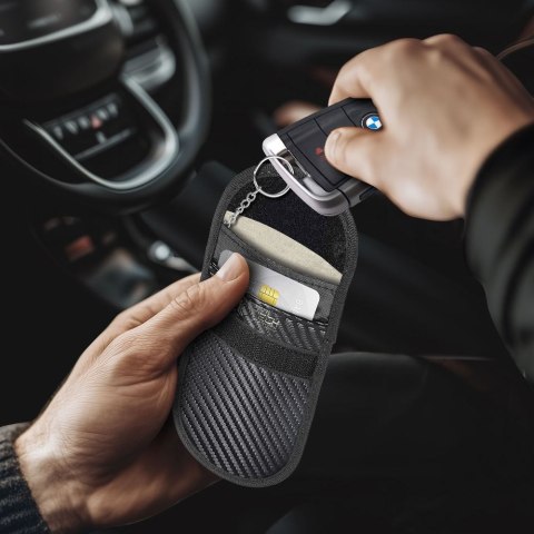 KLATKA FARADAYA TECH-PROTECT KLR100 POUCH KEYLESS RFID SIGNAL BLOCKER CASE CARBON BLACK Tech-Protect
