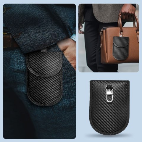 KLATKA FARADAYA TECH-PROTECT KLR100 POUCH KEYLESS RFID SIGNAL BLOCKER CASE CARBON BLACK Tech-Protect
