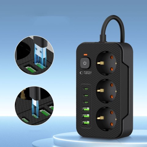 TECH-PROTECT PC3X6 POWER STRIP 3 USB & 3 TYPE-C & 3 SOCKET 200CM BLACK Tech-Protect