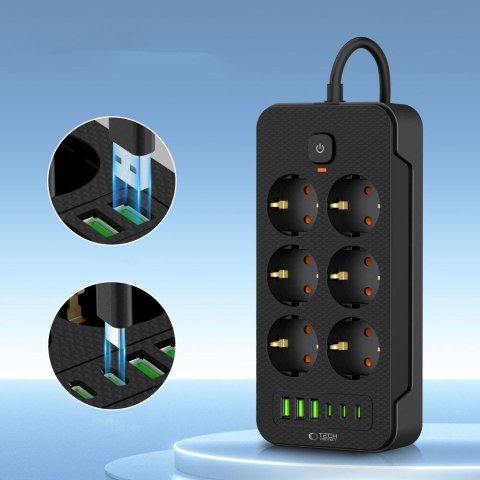 TECH-PROTECT PC6X6 POWER STRIP 3 USB & 3 TYPE-C & 6 SOCKET 200CM BLACK Tech-Protect