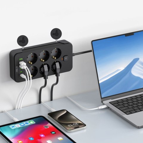 TECH-PROTECT PC6X6 POWER STRIP 3 USB & 3 TYPE-C & 6 SOCKET 200CM BLACK Tech-Protect