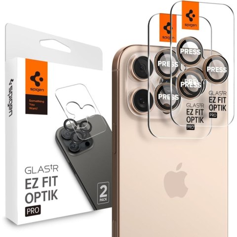 OSŁONA APARATU SPIGEN OPTIK PRO GLAS.TR "EZ FIT" CAMERA PROTECTOR 2-PACK IPHONE 16 PRO / MAX / 17 PRO / MAX DESERT TITANIUM Spigen