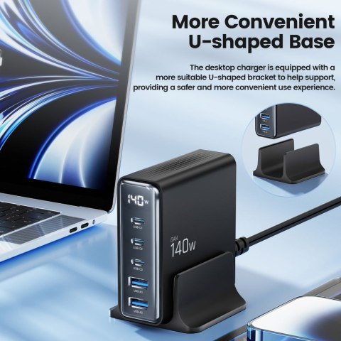 TECH-PROTECT DC140W-GAN 5-PORT DESKTOP CHARGER PD 140W / QC3.0 BLACK Tech-Protect
