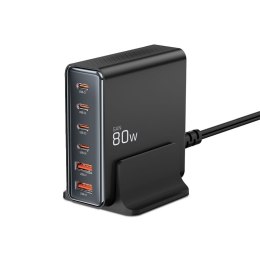 TECH-PROTECT DC80W-GAN 6-PORT DESKTOP CHARGER PD 80W / QC3.0 BLACK Tech-Protect