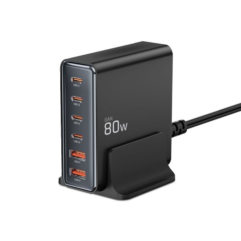 TECH-PROTECT DC80W-GAN 6-PORT DESKTOP CHARGER PD 80W / QC3.0 BLACK Tech-Protect