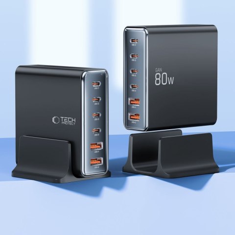 TECH-PROTECT DC80W-GAN 6-PORT DESKTOP CHARGER PD 80W / QC3.0 BLACK Tech-Protect