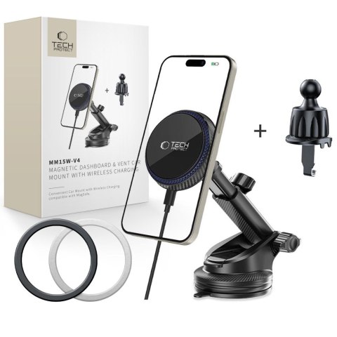 TECH-PROTECT MM15W-V4 MAGNETIC MAGSAFE DASHBOARD & VENT CAR MOUNT WIRELESS CHARGER 15W BLACK Tech-Protect