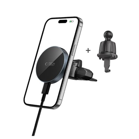 TECH-PROTECT MM15W-V5 MAGNETIC MAGSAFE CD & VENT CAR MOUNT WIRELESS CHARGER 15W BLACK/BLACK Tech-Protect
