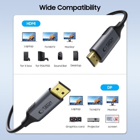 TECH-PROTECT ULTRABOOST CABLE DISPLAYPORT TO HDMI 2.0 4K 60HZ 200CM BLACK Tech-Protect