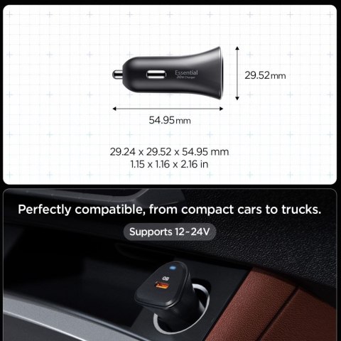 SPIGEN ESSENTIAL EV301 1-PORT CAR CHARGER 30W BLACK Spigen