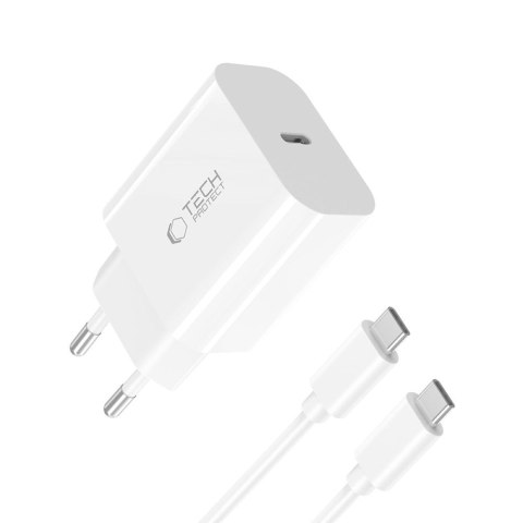TECH-PROTECT NC20W 1-PORT NETWORK CHARGER PD 20W + TYPE-C CABLE WHITE Tech-Protect