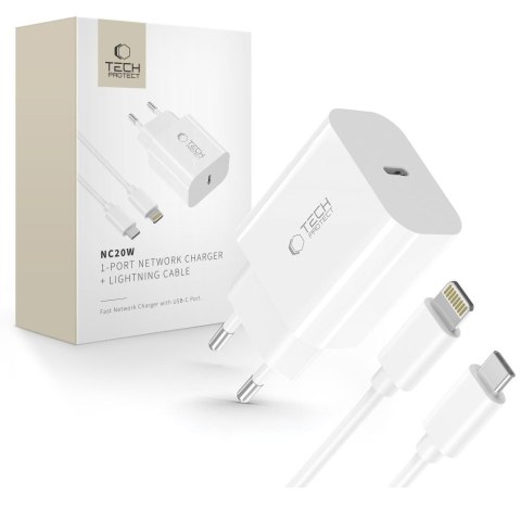 TECH-PROTECT NC20W 1-PORT NETWORK CHARGER PD 20W + LIGHTNING CABLE WHITE Tech-Protect
