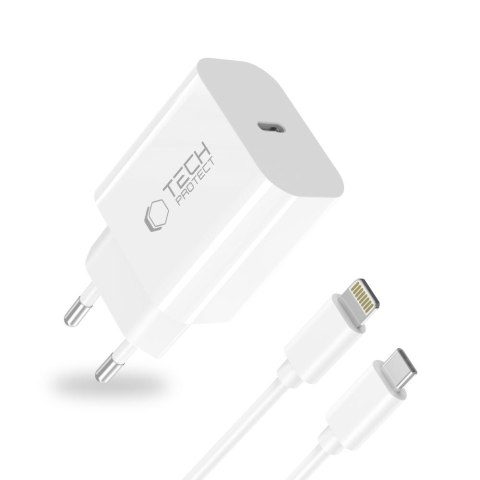 TECH-PROTECT NC20W 1-PORT NETWORK CHARGER PD 20W + LIGHTNING CABLE WHITE Tech-Protect