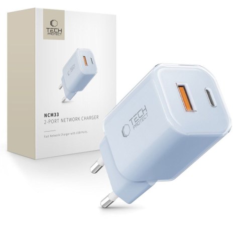 TECH-PROTECT NCM33 2-PORT NETWORK CHARGER PD 33W / QC3.0 BABY BLUE Tech-Protect