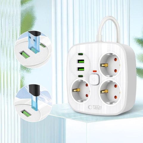 TECH-PROTECT PCS3X4 POWER STRIP 2 USB & 2 TYPE-C & 3 SOCKET 200CM WHITE Tech-Protect