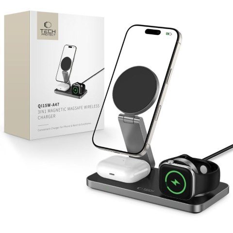 TECH-PROTECT QI15W-A47 3IN1 MAGNETIC MAGSAFE WIRELESS CHARGER BLACK Tech-Protect