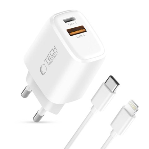 TECH-PROTECT NCA30 2-PORT NETWORK CHARGER PD 30W / QC3.0 + LIGHTNING CABLE WHITE Tech-Protect