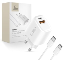 TECH-PROTECT NCA30 2-PORT NETWORK CHARGER PD 30W / QC3.0 + TYPE-C CABLE WHITE Tech-Protect