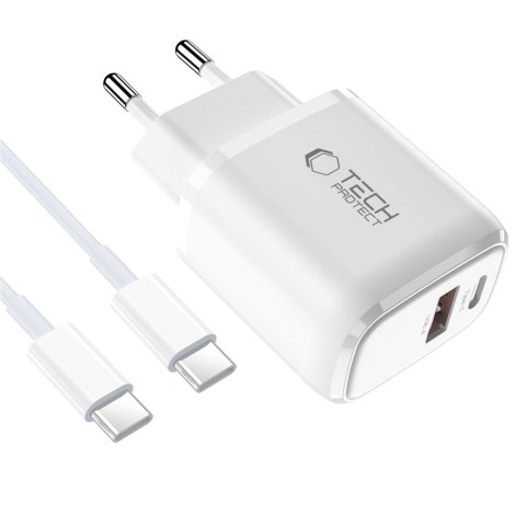 TECH-PROTECT NCA30 2-PORT NETWORK CHARGER PD 30W / QC3.0 + TYPE-C CABLE WHITE Tech-Protect