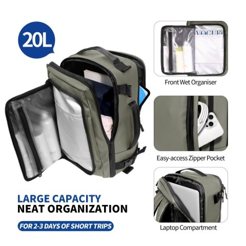 TECH-PROTECT DEFENDER S50 RYANAIR & WIZZAIR TRAVEL LAPTOP CABIN BACKPACK 20L 40x20x25 OLIVE GREEN Tech-Protect