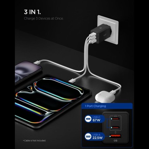 SPIGEN EE673EU ESSENTIAL 3-PORT NETWORK CHARGER 67W BLACK Spigen