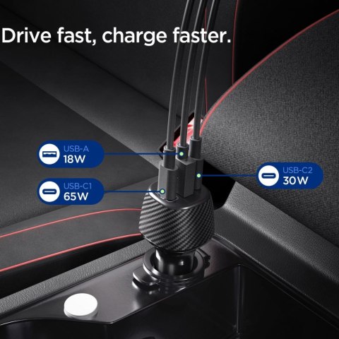 SPIGEN ESSENTIAL EV1133 3-PORT CAR CHARGER 113W BLACK Spigen