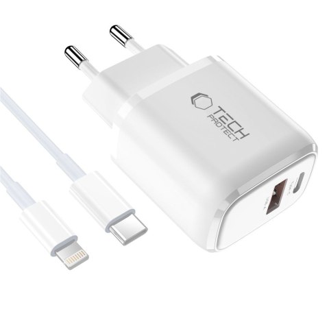 TECH-PROTECT NCA45W-GAN 2-PORT NETWORK CHARGER PD 45W / QC3.0 + LIGHTNING CABLE WHITE Tech-Protect
