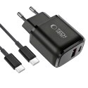 TECH-PROTECT NCA45W-GAN 2-PORT NETWORK CHARGER PD 45W / QC3.0 + TYPE-C CABLE BLACK Tech-Protect