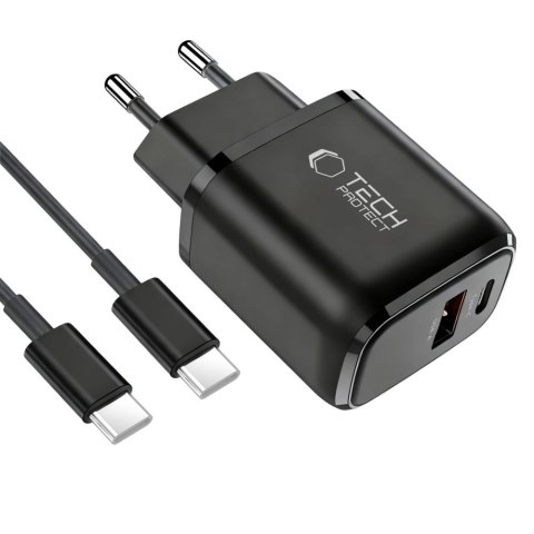 TECH-PROTECT NCA45W-GAN 2-PORT NETWORK CHARGER PD 45W / QC3.0 + TYPE-C CABLE BLACK Tech-Protect